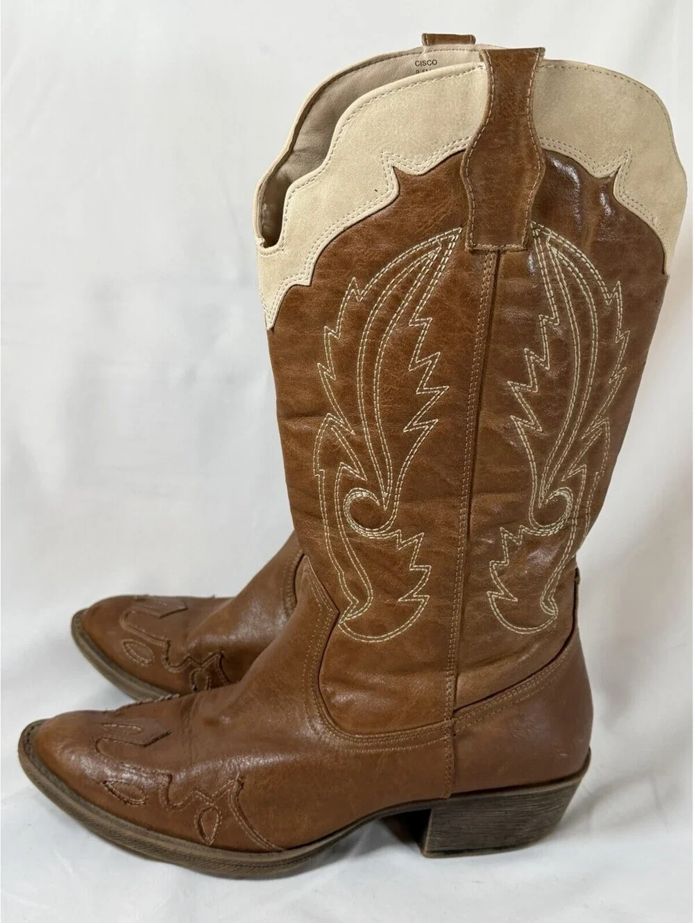 Vintage Two-Tone Western Cowboy Boots Leather, Embroidered Women’s 9.5